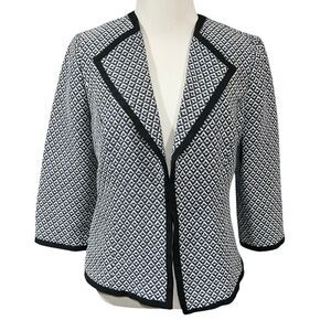Kasper Tweed Blazer Womens Small Ivory Blue Geometric Lined Hook Jacket